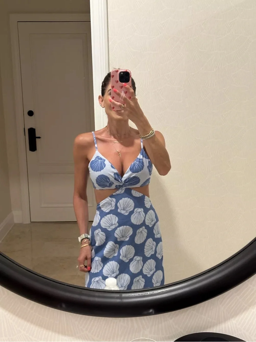 Abercrombie & Fitch Blue and White Shell-Print Cutout Maxi Dress